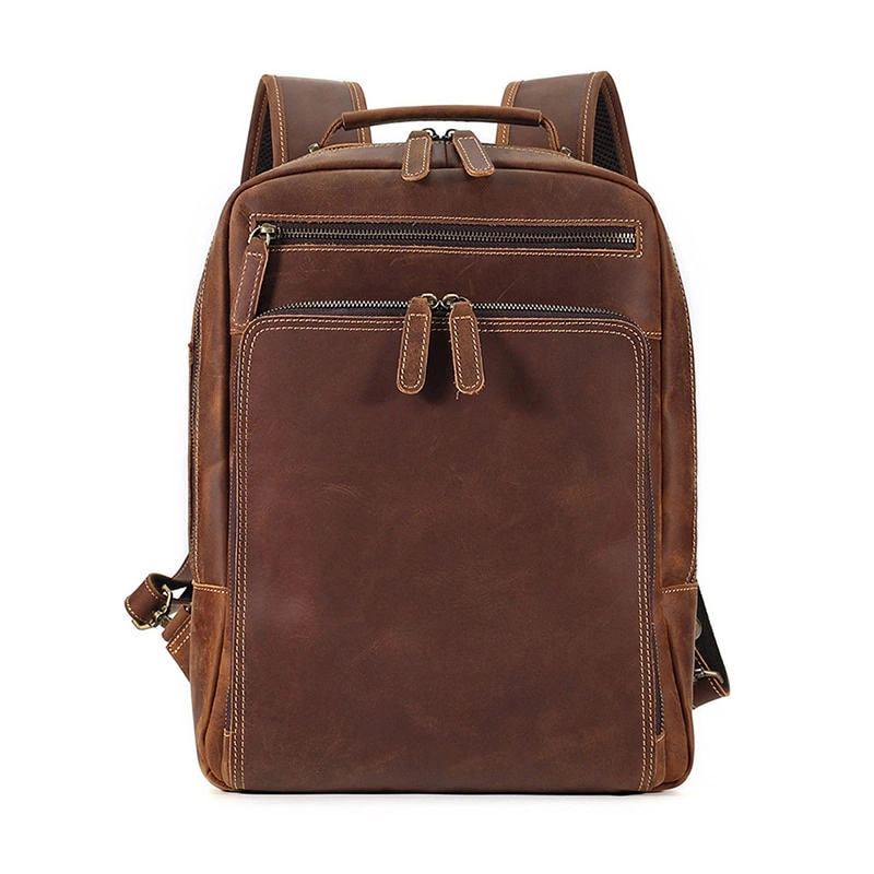 Men's Leather Backpack with Spacious Compartment for Business and 15.6-Inch Laptop- Ideal for College Students